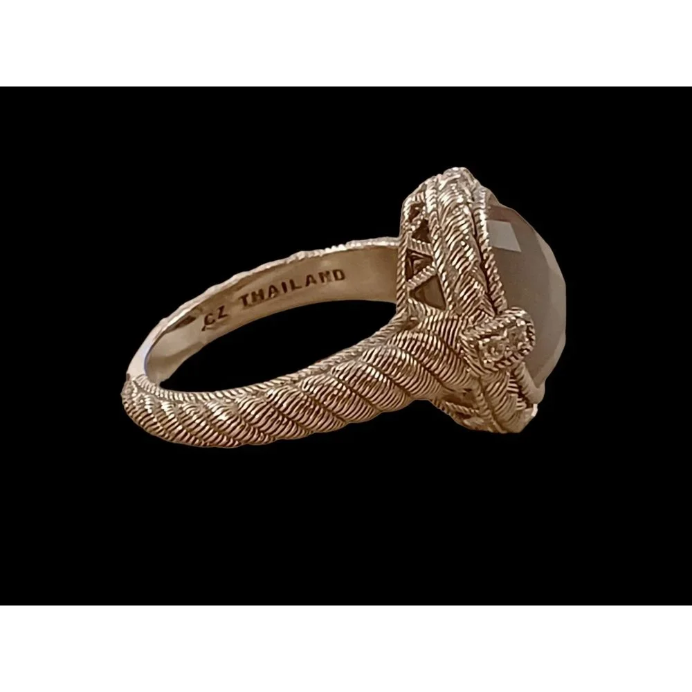 Judith Ripka 925 Sterling Silver Oval Natural Stone Size 9.75 Statement Ring - Picture 7 of 8